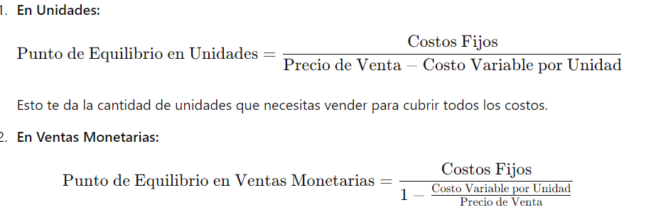 Fórmulas para el Punto de Equilibrio de un emprendimiento